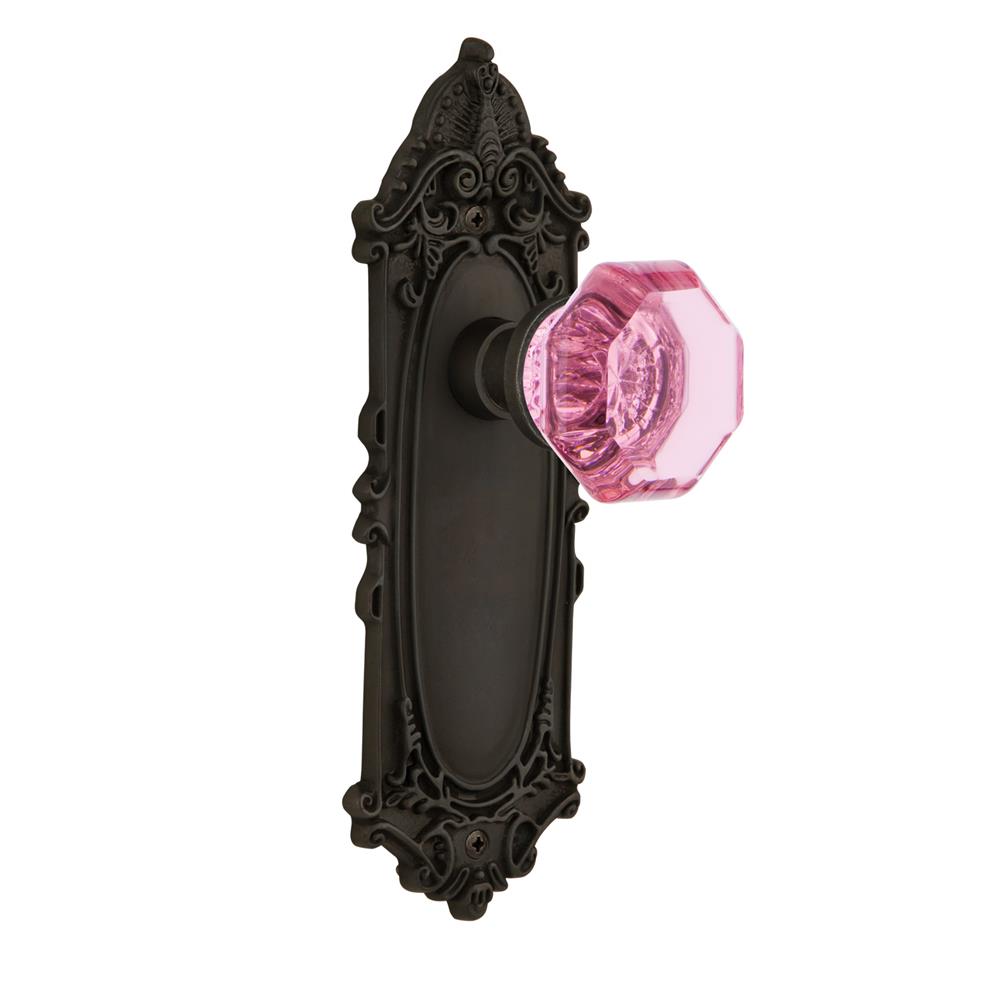 Nostalgic Warehouse VICWAP Colored Crystal Victorian Plate Passage Waldorf Pink Door Knob in Oil-Rubbed Bronze